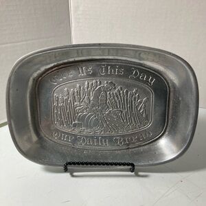 Vintage 1970s metal “Give us the day our daily bread” serving bread tray.